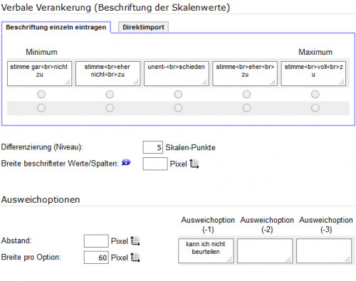 Ausweichoption in Skalenfrage festlegen/entfernen