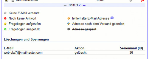 Screenshot der "Adressliste" mit gelöschter E-Mail-Adresse